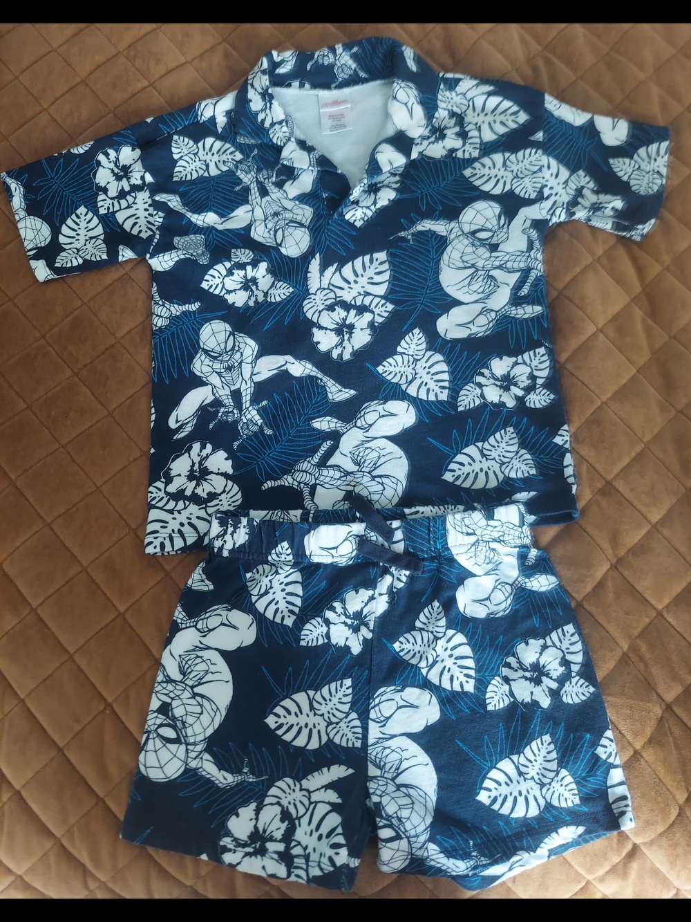 Spider-Man 2-Piece Tropical Button-Up Shirt & Shorts Set Size 5T